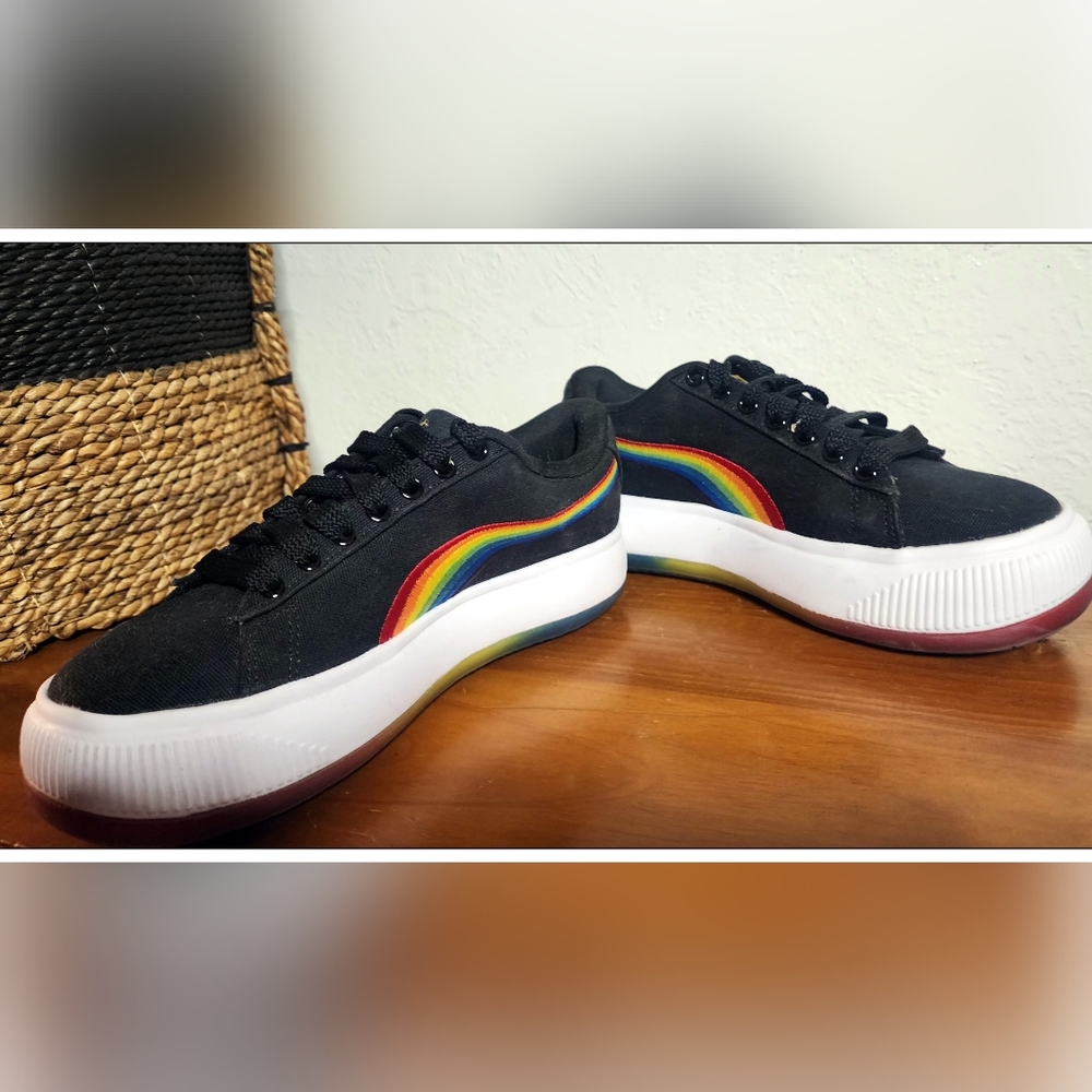 Puma Sneakers - Black with Rainbow Swoosh